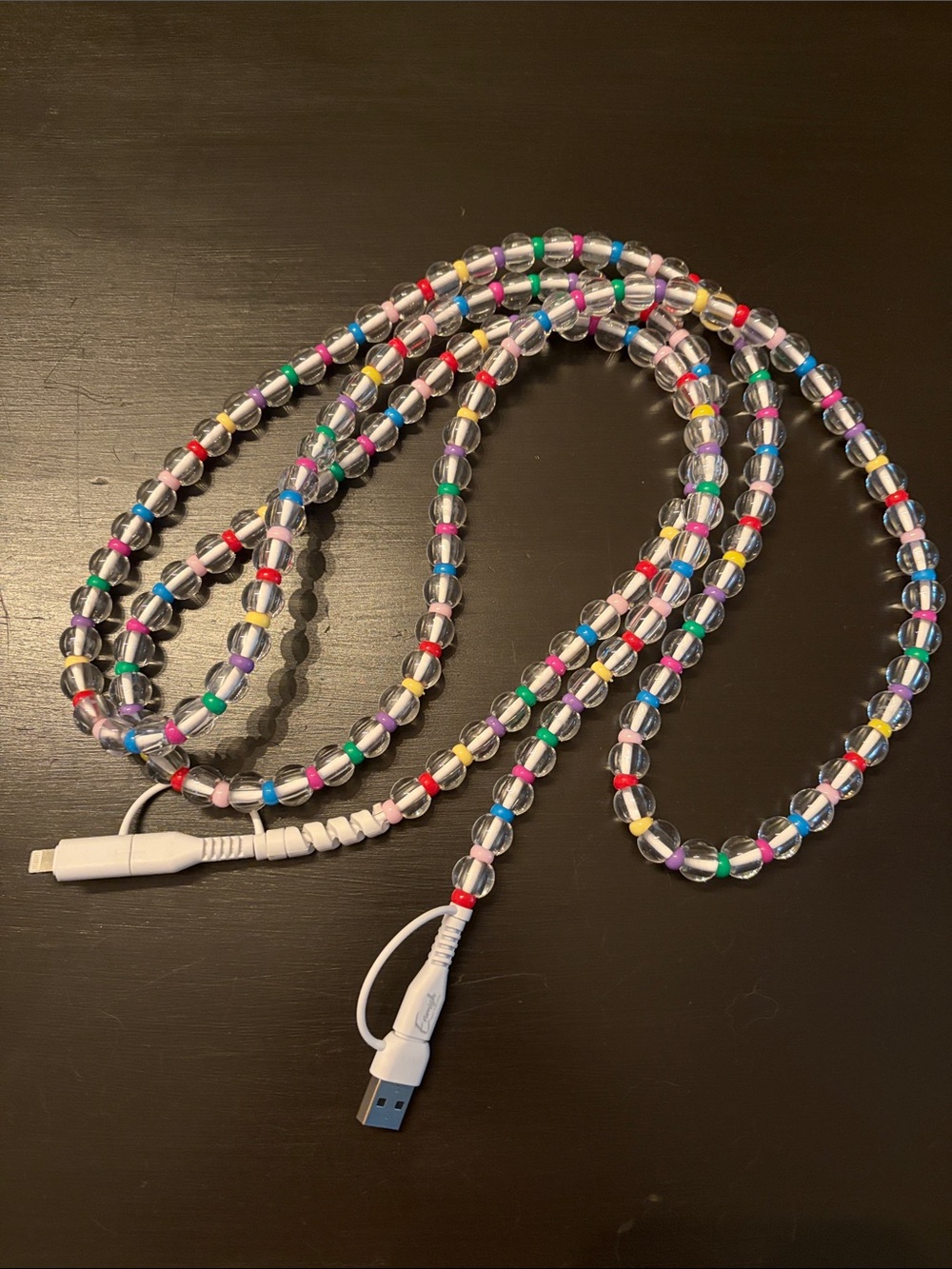 Erimish Multicolor Beaded USB Charging Cable Necklace